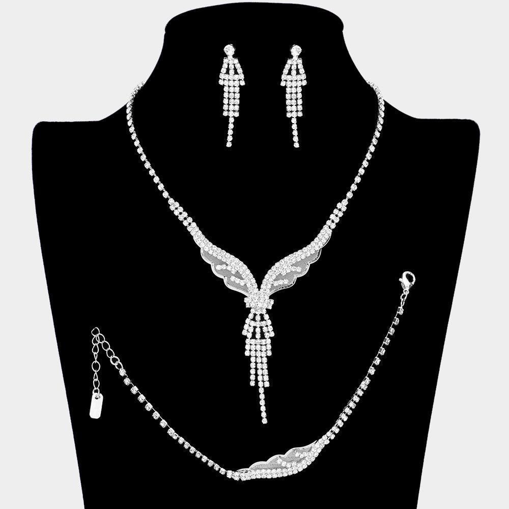 Silver Dropped Rhinestone Necklace Jewelry Set - Jewelry Store by Erik Rayo
