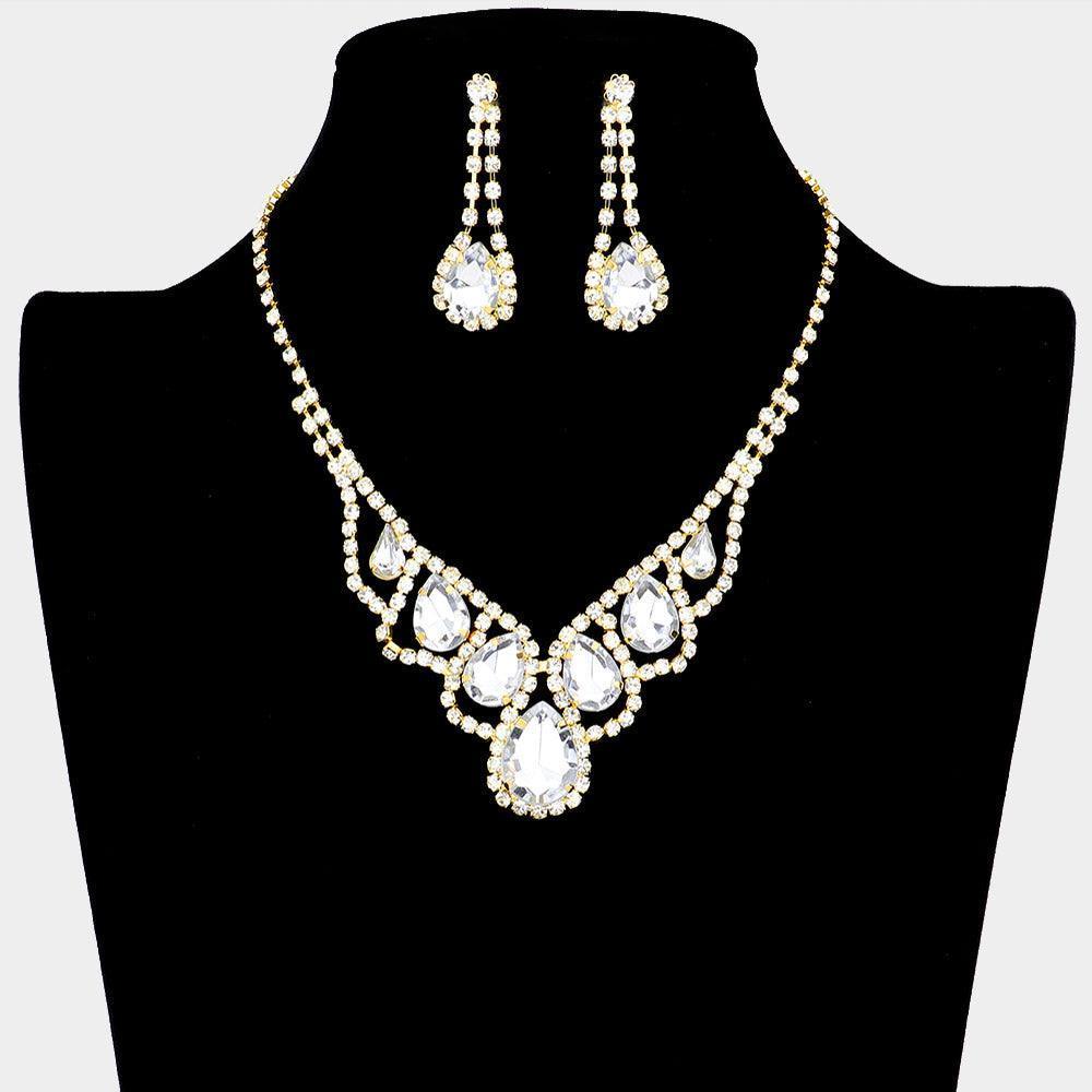Gold Teardrop Accented Rhinestone Necklace - Jewelry Store by Erik Rayo