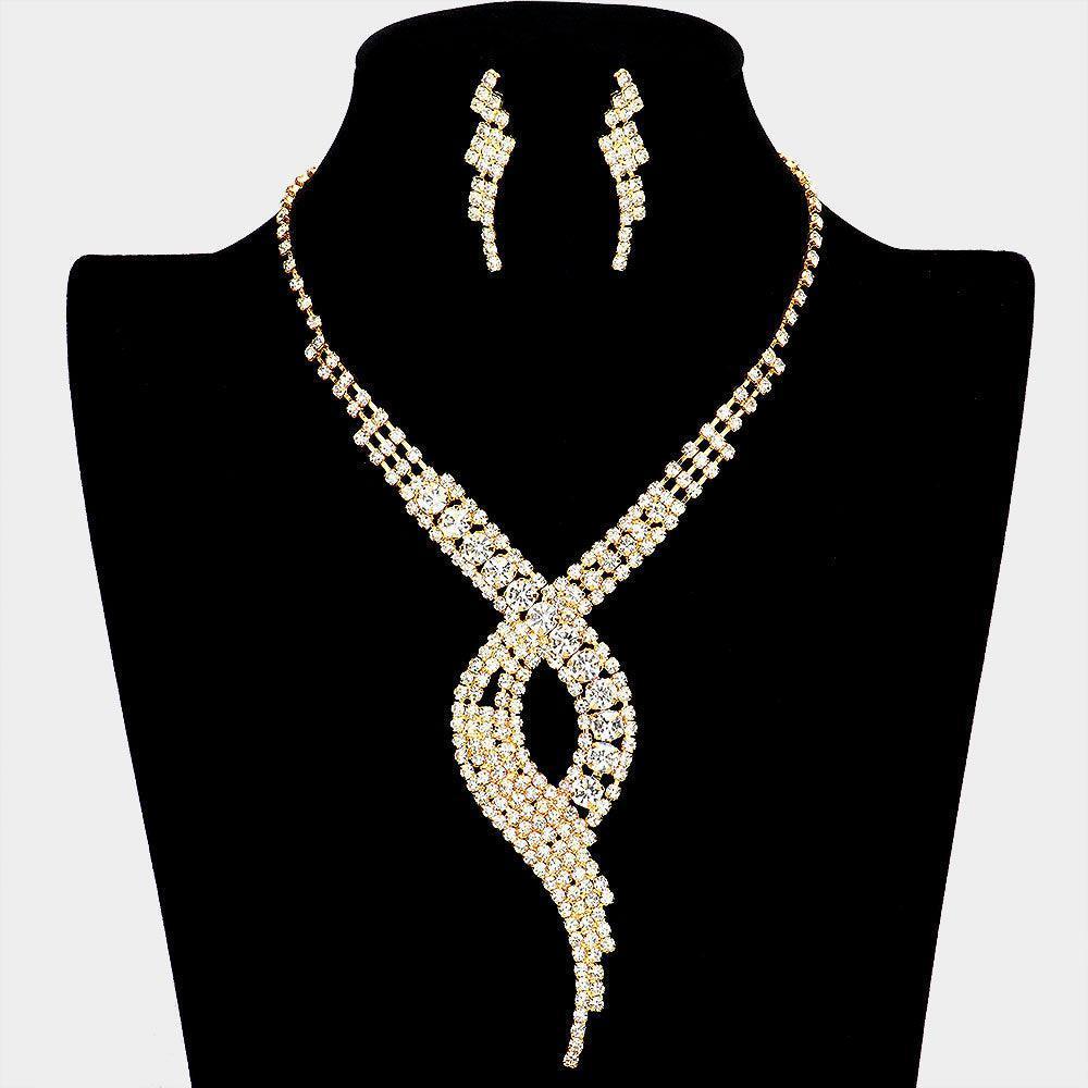 Gold Swirl Necklace Rhinestone Paved - Jewelry Store by Erik Rayo