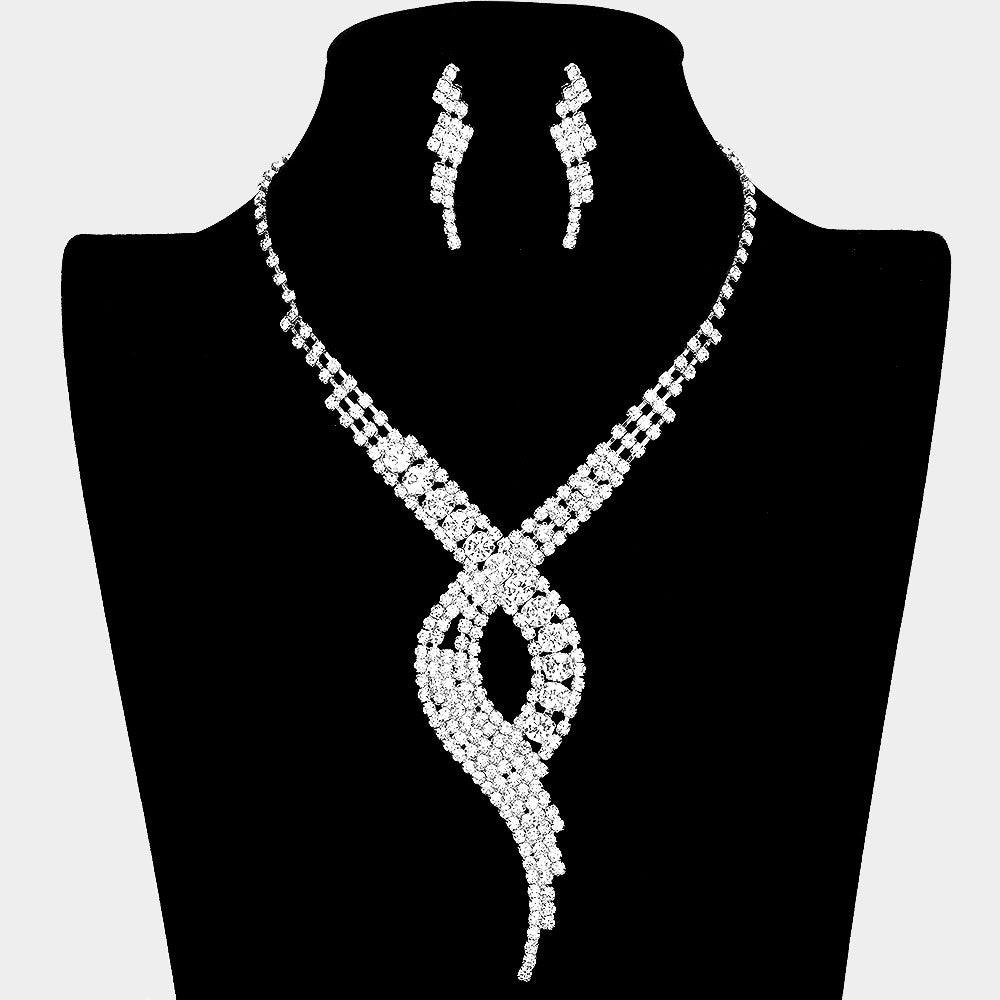 Silver Swirl Necklace Rhinestone Paved