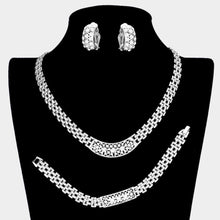 Load image into Gallery viewer, Silver Rhinestone Embellished Necklace &amp; Clip Earring Set
