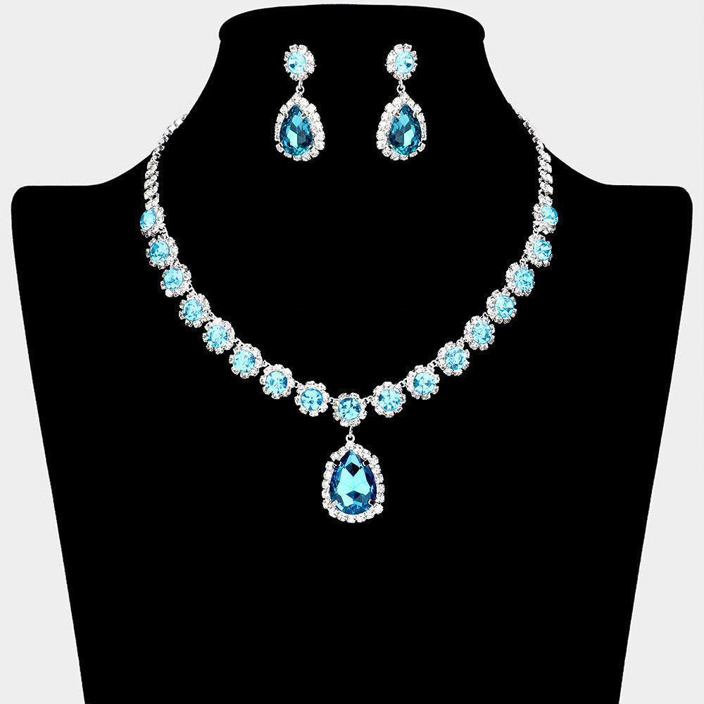 Floral Glass Teardrop Dangle Necklace Rhinestone Paved - Jewelry Store by Erik Rayo