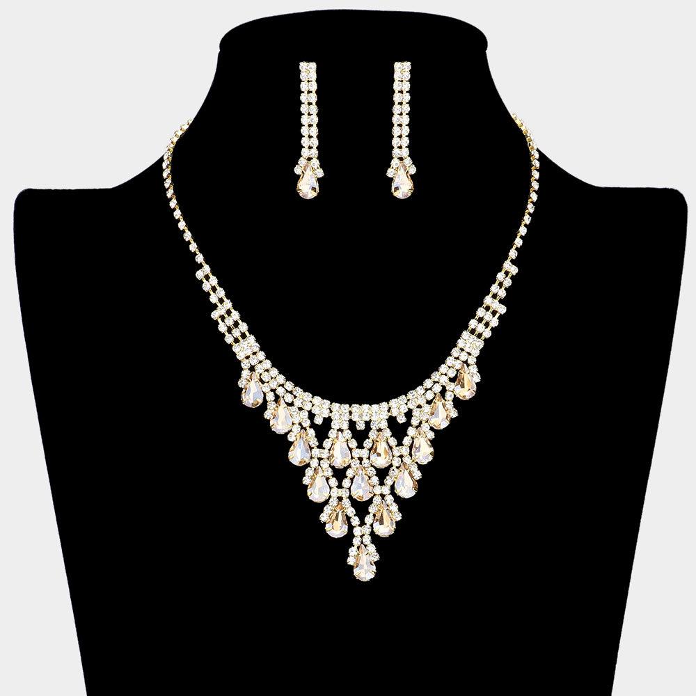 Teardrop Cluster Rhinestone Necklace