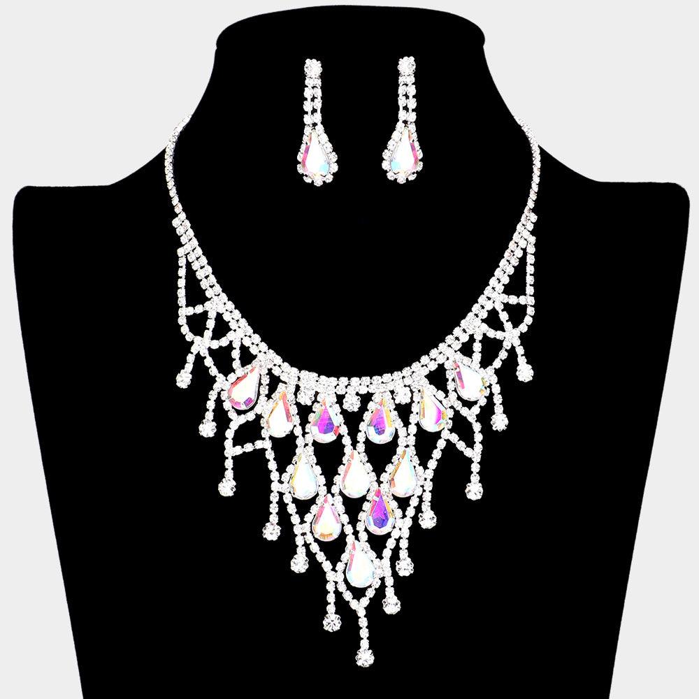 Crystal Teardrop Net Collar Necklace Rhinestone Paved