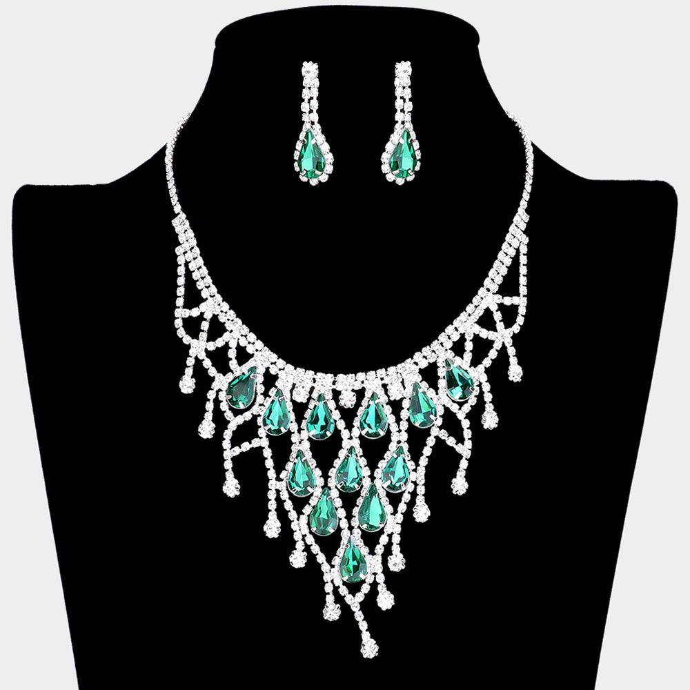 Crystal Teardrop Net Collar Necklace Rhinestone Paved