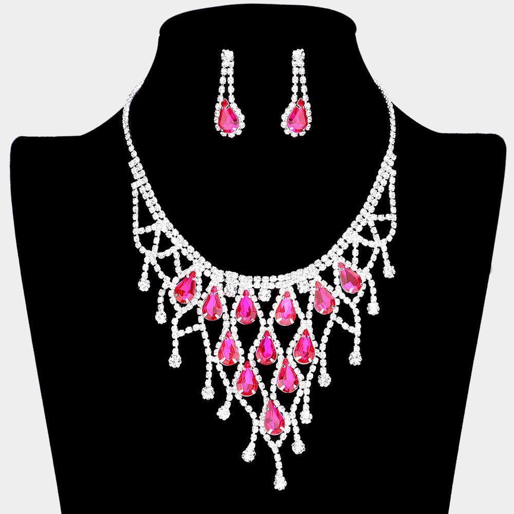 Red Crystal Teardrop Net Collar Necklace Rhinestone Paved - Jewelry Store by Erik Rayo