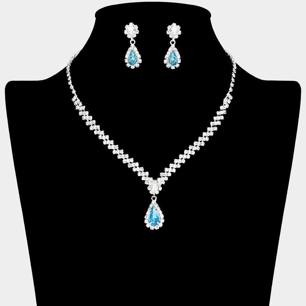 Teardrop Stone Pointed Necklace Rhinestone Paved