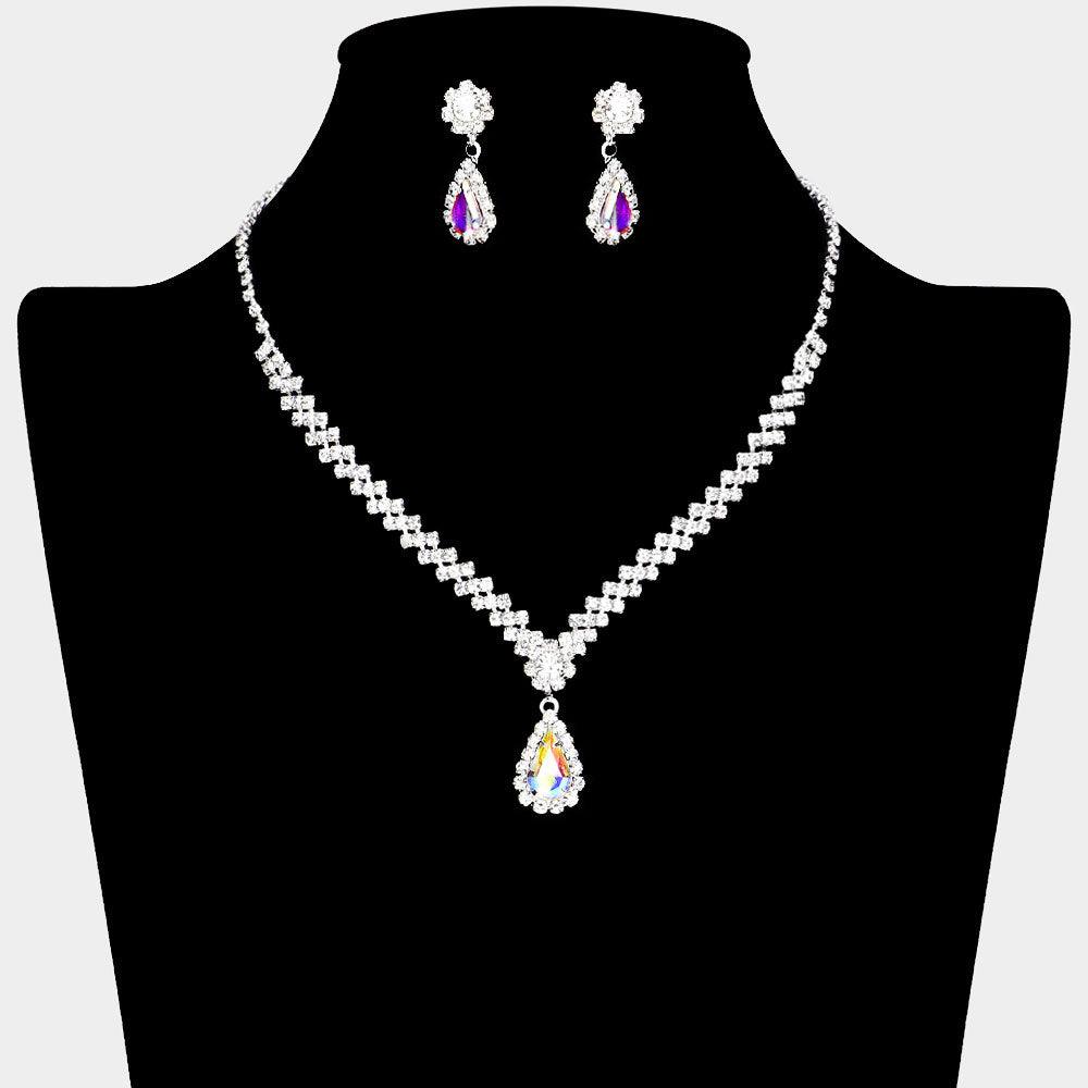 Teardrop Stone Pointed Necklace Rhinestone Paved