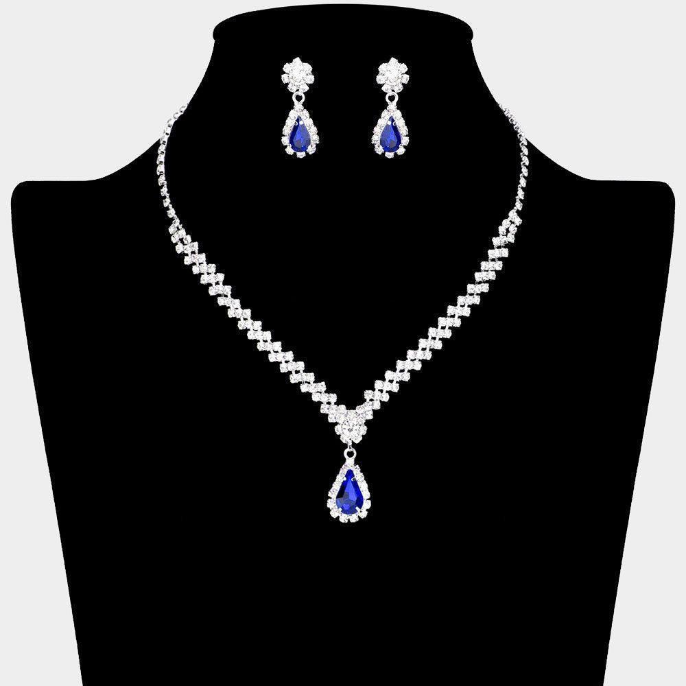 Blue Teardrop Stone Pointed Necklace Rhinestone Paved - Jewelry Store by Erik Rayo