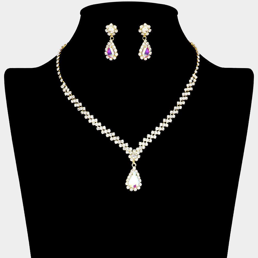 Teardrop Stone Pointed Necklace Rhinestone Paved