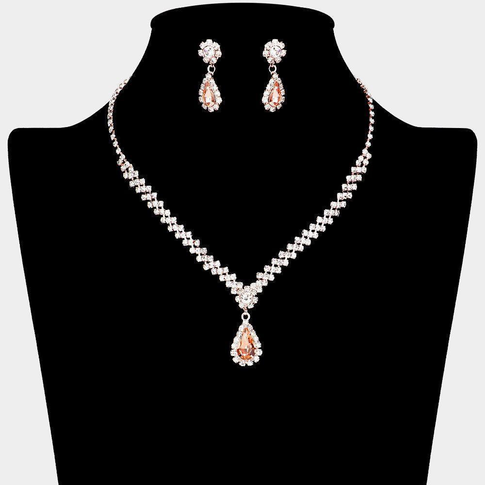 Gold Teardrop Stone Pointed Necklace Rhinestone Paved - Jewelry Store by Erik Rayo