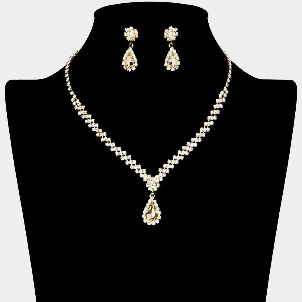Gold Teardrop Stone Pointed Necklace Rhinestone Paved - Jewelry Store by Erik Rayo