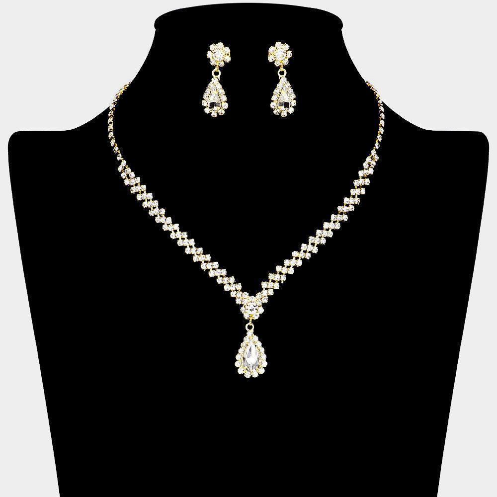 Gold Teardrop Stone Pointed Necklace Rhinestone Paved - Jewelry Store by Erik Rayo