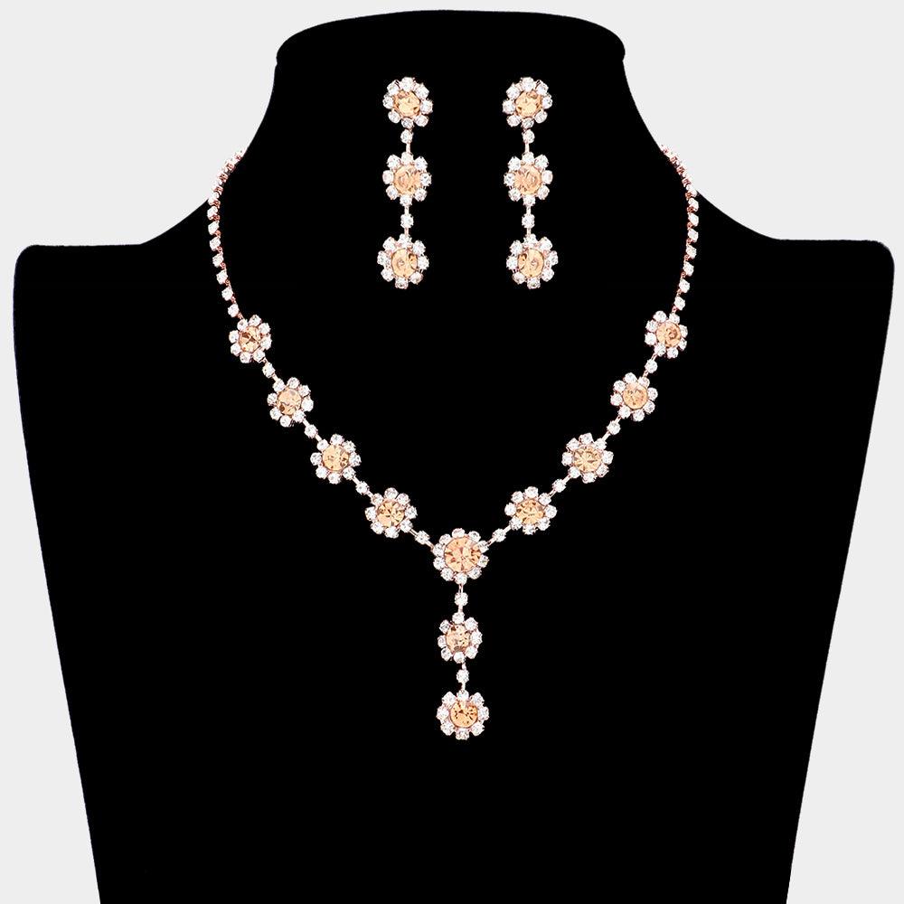 Peach Floral Bubble Stone Link Y Necklace