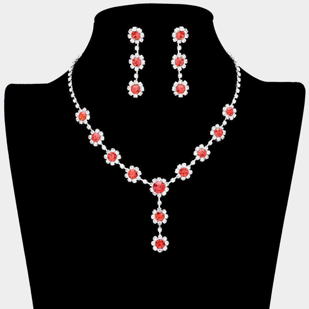 Red Floral Bubble Stone Link Y Necklace - Jewelry Store by Erik Rayo