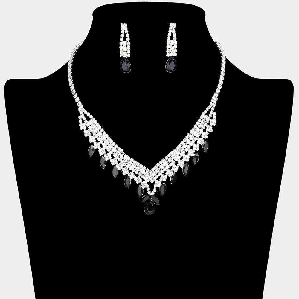 Black Teardrop Marquise Stone Pointed Necklace Rhinestone Paved - Jewelry Store by Erik Rayo