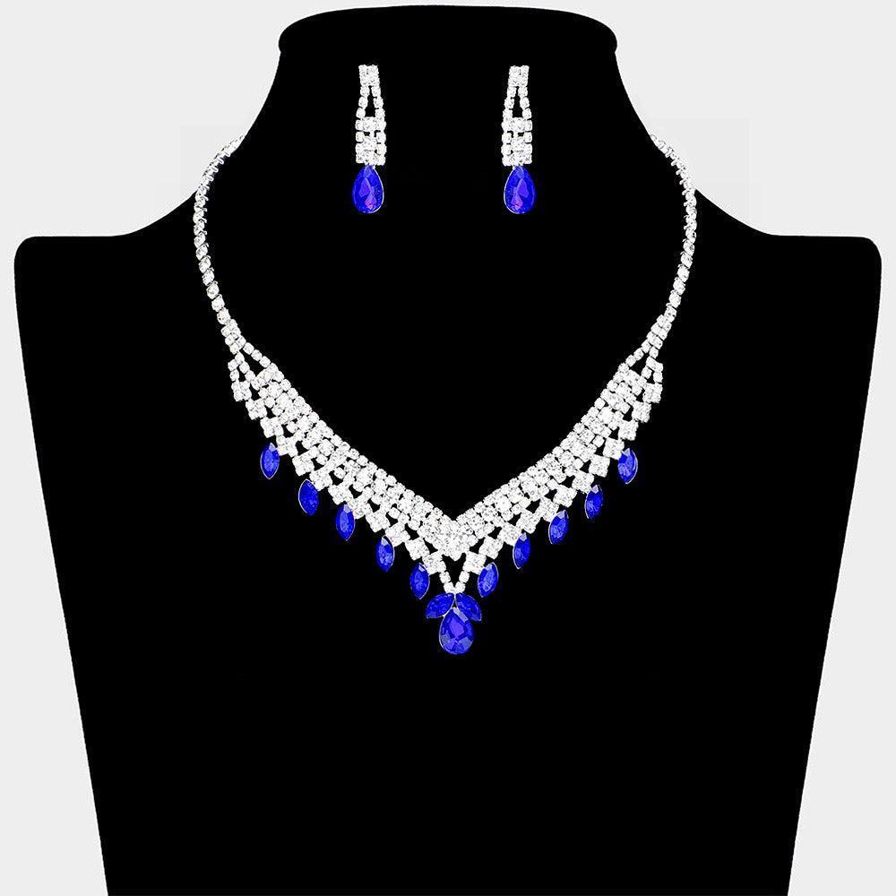 Blue Teardrop Marquise Stone Pointed Necklace Rhinestone Paved - Jewelry Store by Erik Rayo