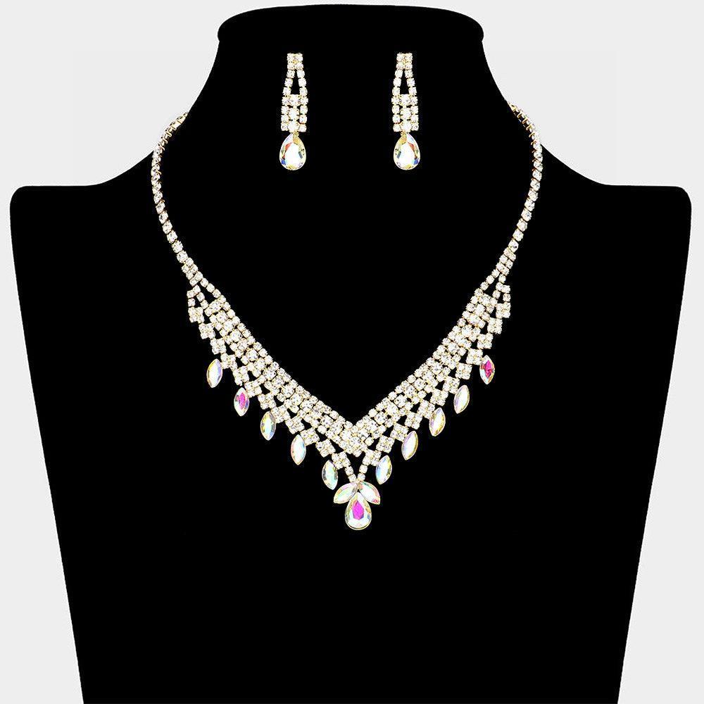 Gold Teardrop Marquise Stone Pointed Necklace Rhinestone Paved - Jewelry Store by Erik Rayo