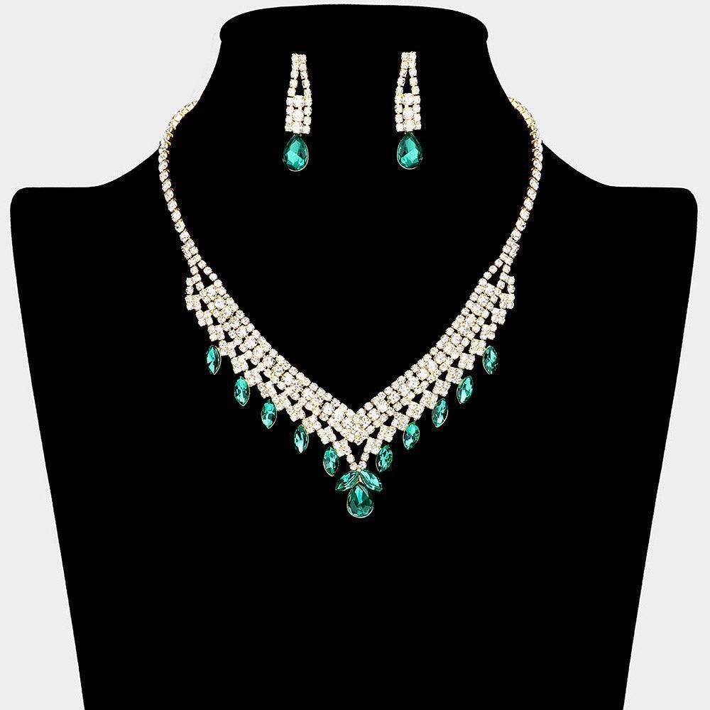 Gold Teardrop Marquise Stone Pointed Necklace Rhinestone Paved - Jewelry Store by Erik Rayo