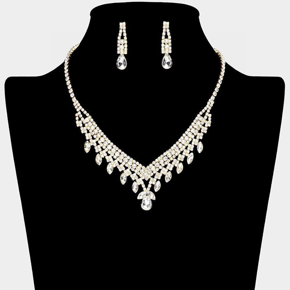 Gold Teardrop Marquise Stone Pointed Necklace Rhinestone Paved - Jewelry Store by Erik Rayo