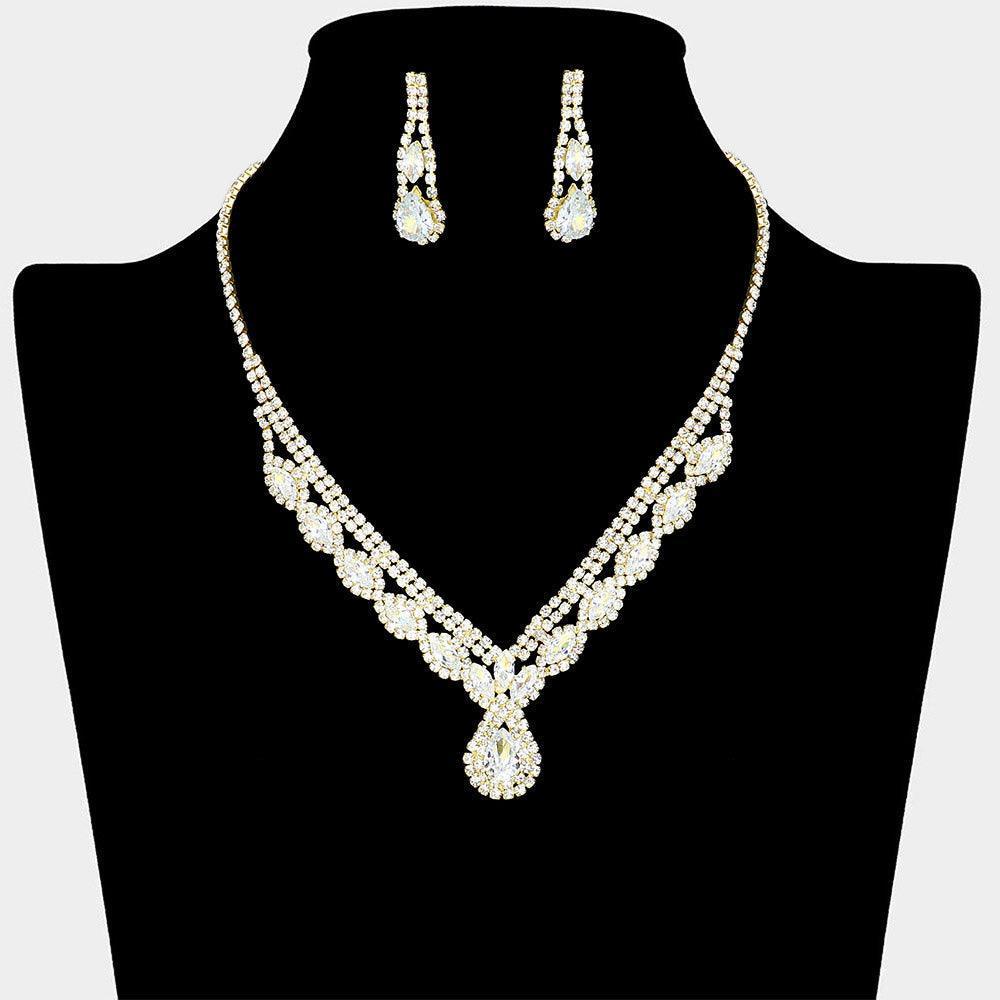 Gold Teardrop Marquise Stone Pointed Necklace Rhinestone Paved - Jewelry Store by Erik Rayo