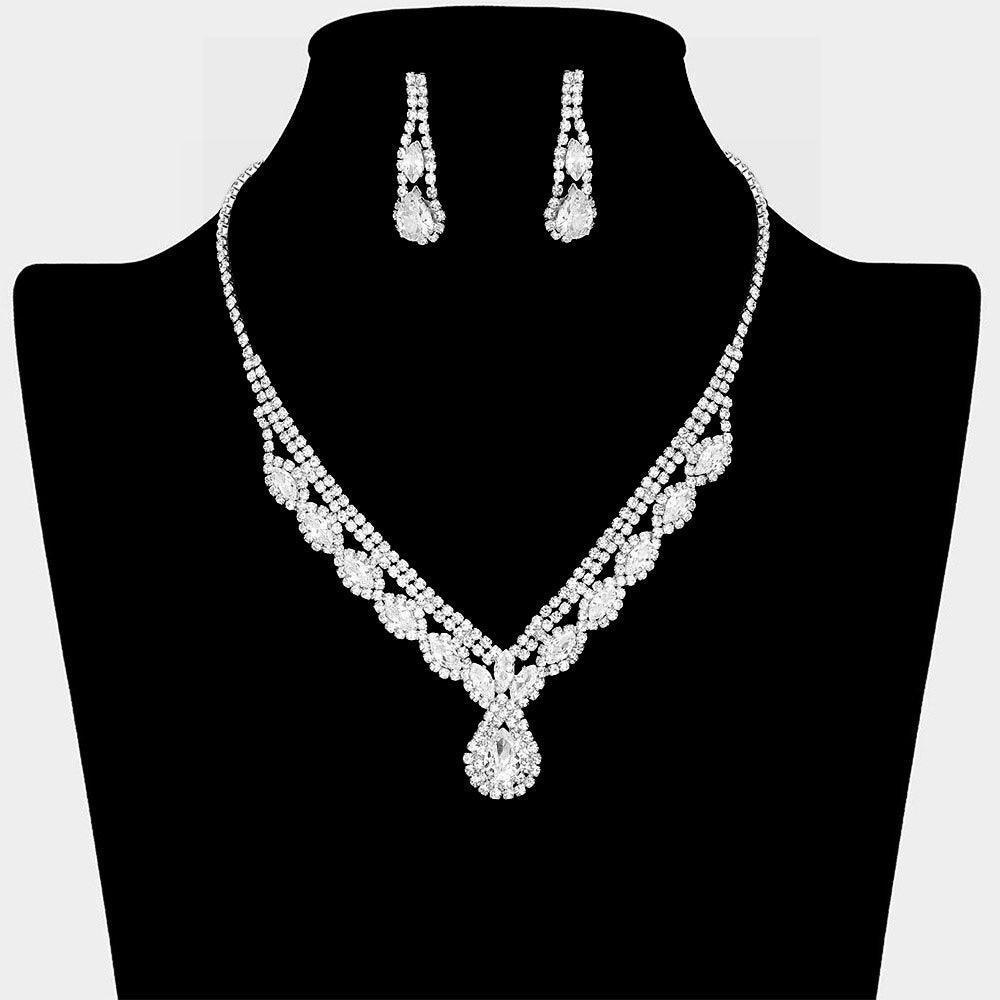 Silver Teardrop Marquise Stone Pointed Necklace Rhinestone Paved - Jewelry Store by Erik Rayo