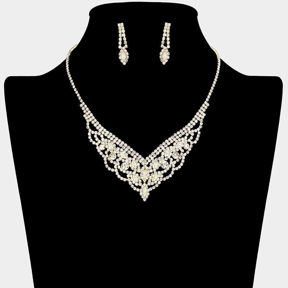 Gold Marquise Stone Pointed Necklace Rhinestone Paved - Jewelry Store by Erik Rayo