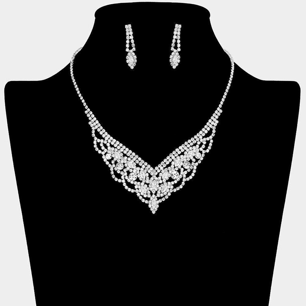 Silver Marquise Stone Pointed Necklace Rhinestone Paved - Jewelry Store by Erik Rayo