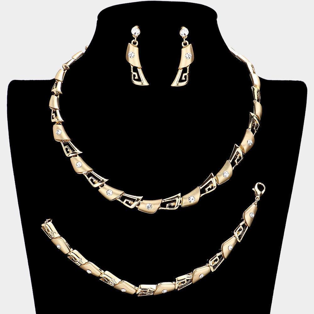 Gold 3 Piece Geo Metal Round Stone Detail Necklace jewelry Set - Jewelry Store by Erik Rayo