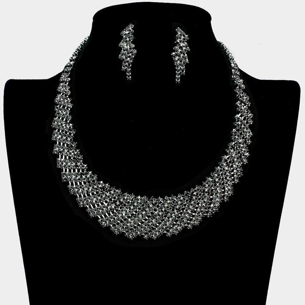 Black Crystal Rhinestone Round Collar Necklace - Jewelry Store by Erik Rayo