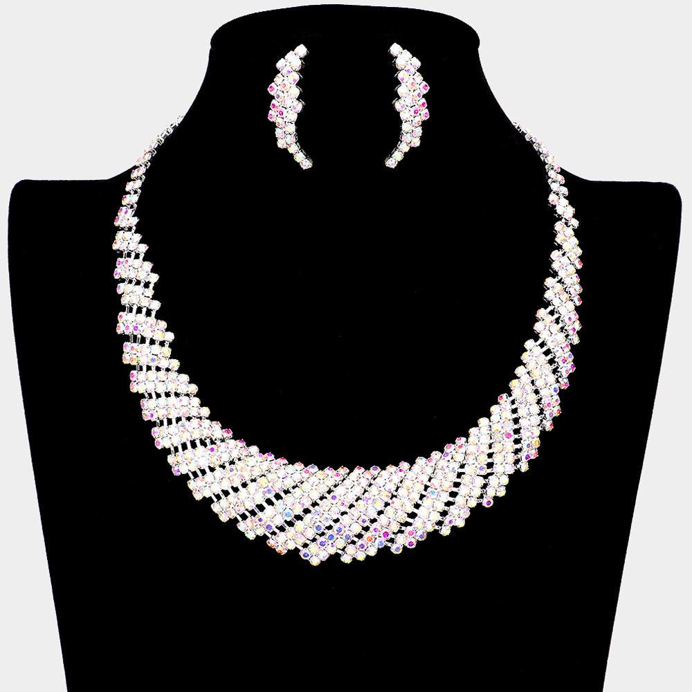 Silver Crystal Rhinestone Round Collar Necklace