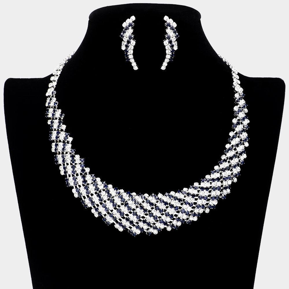 Silver Crystal Rhinestone Round Collar Necklace