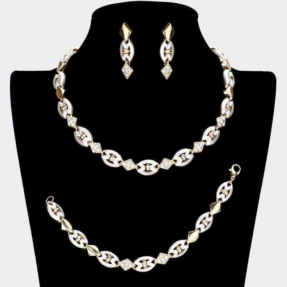 Two Tone Rhinestone Necklace Jewelry Set - Jewelry Store by Erik Rayo
