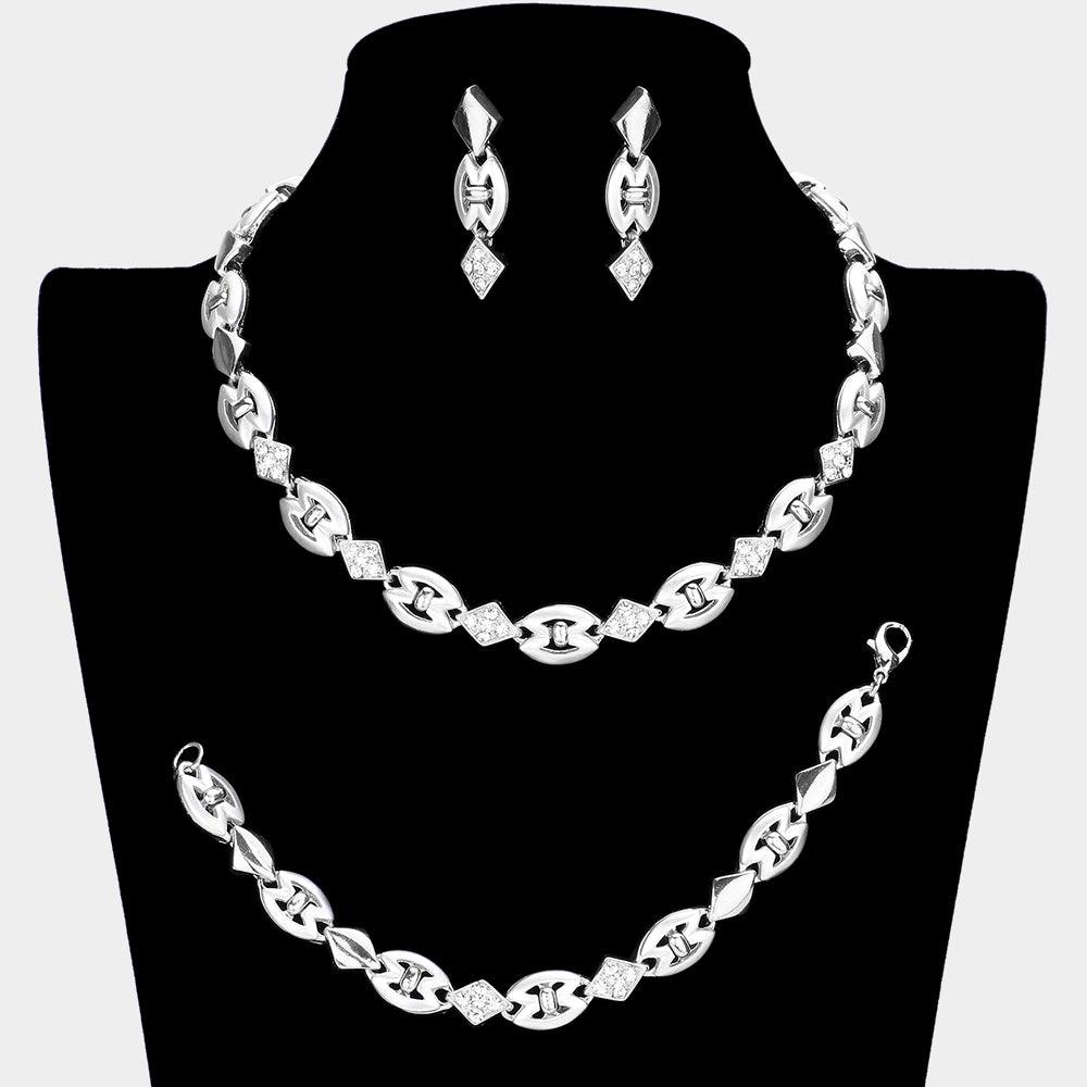 Silver Rhinestone Necklace Jewelry Set