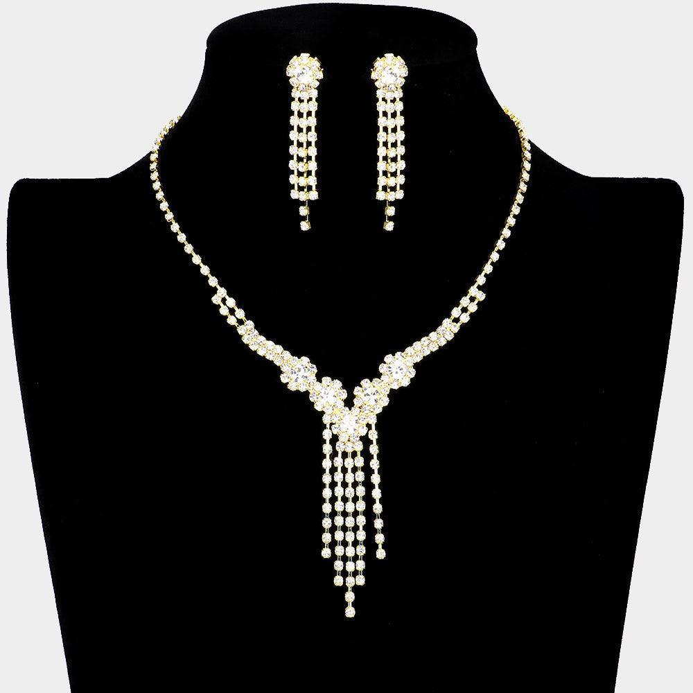 Gold Crystal rhinestone fringe necklace