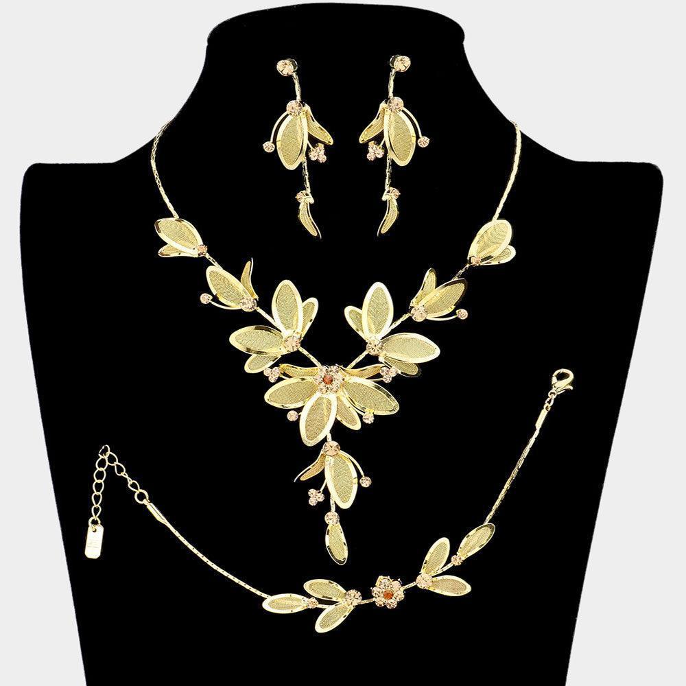 Stone Accented Metal Mesh Petal Jewelry Set - Jewelry Store by Erik Rayo