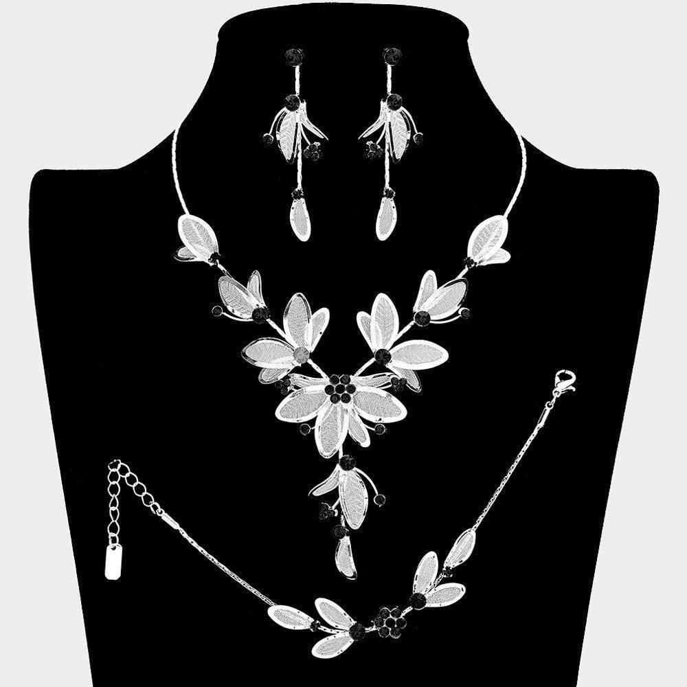 Silver Stone Accented Metal Mesh Petal Jewelry Set - Jewelry Store by Erik Rayo