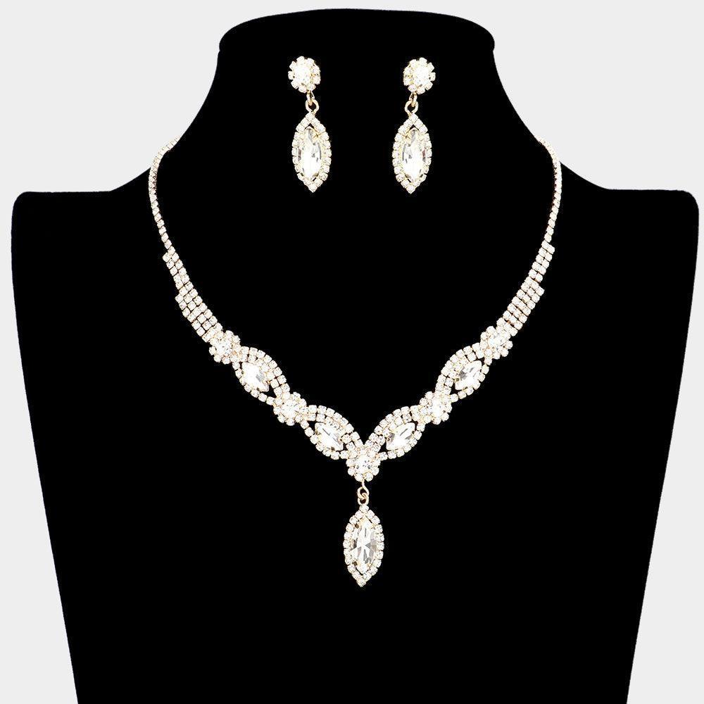 Gold Marquise Stone Accented Rhinestone Necklace - Jewelry Store by Erik Rayo
