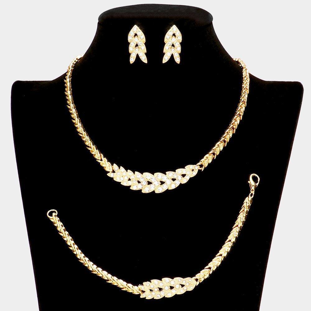 Gold 3 Piece Rhinestone Embellished Chevron Necklace Jewelry Set - Jewelry Store by Erik Rayo