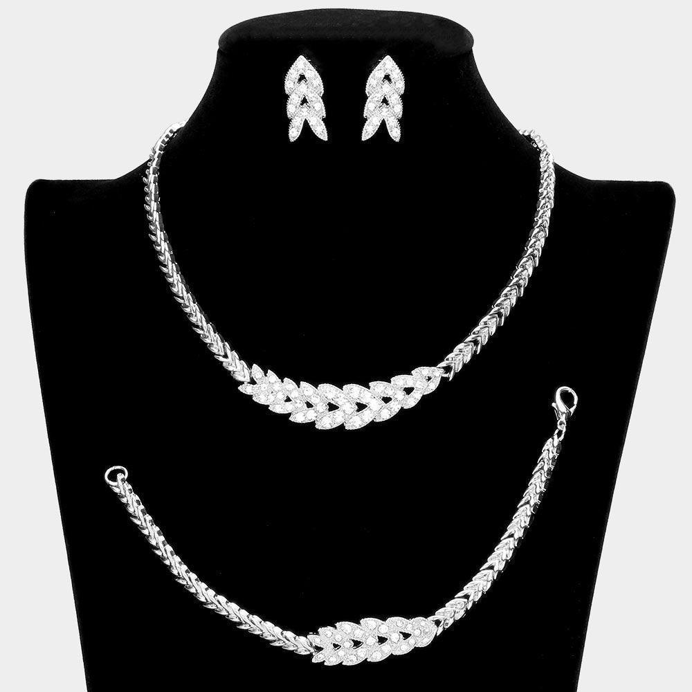 Silver 3 Piece Rhinestone Embellished Chevron Necklace Jewelry Set - Jewelry Store by Erik Rayo