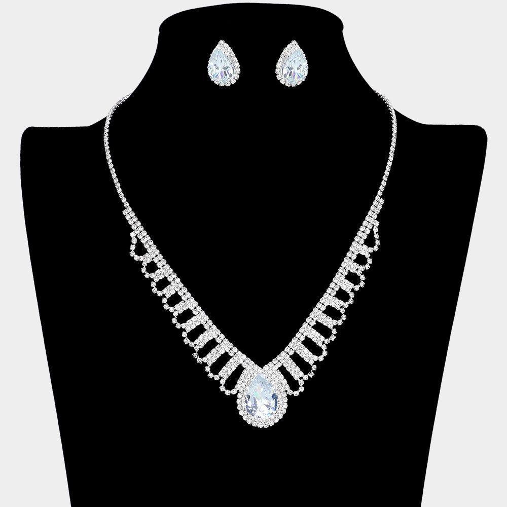 Silver CZ Teardrop Stone Pointed Necklace Rhinestone Paved - Jewelry Store by Erik Rayo