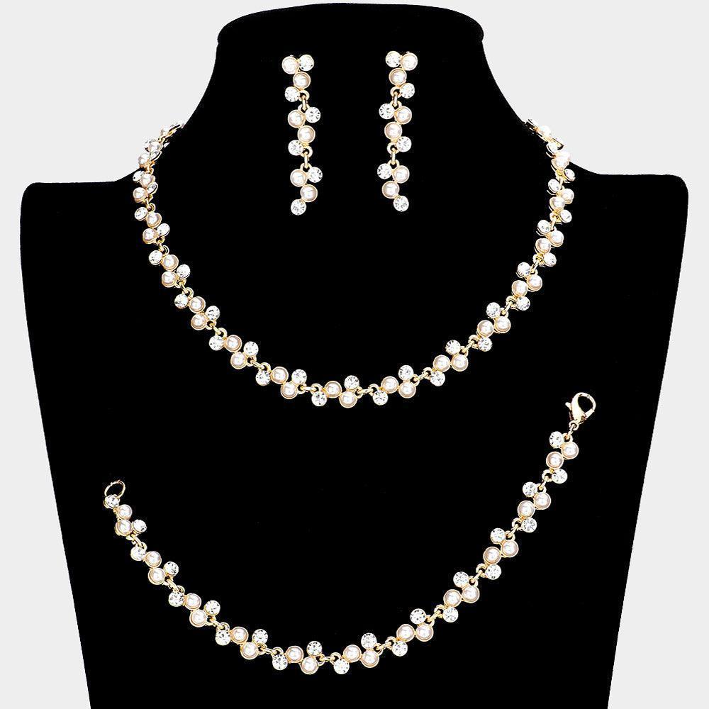 Gold 3 Piece Rhinestone Pearl Necklace - Jewelry Store by Erik Rayo