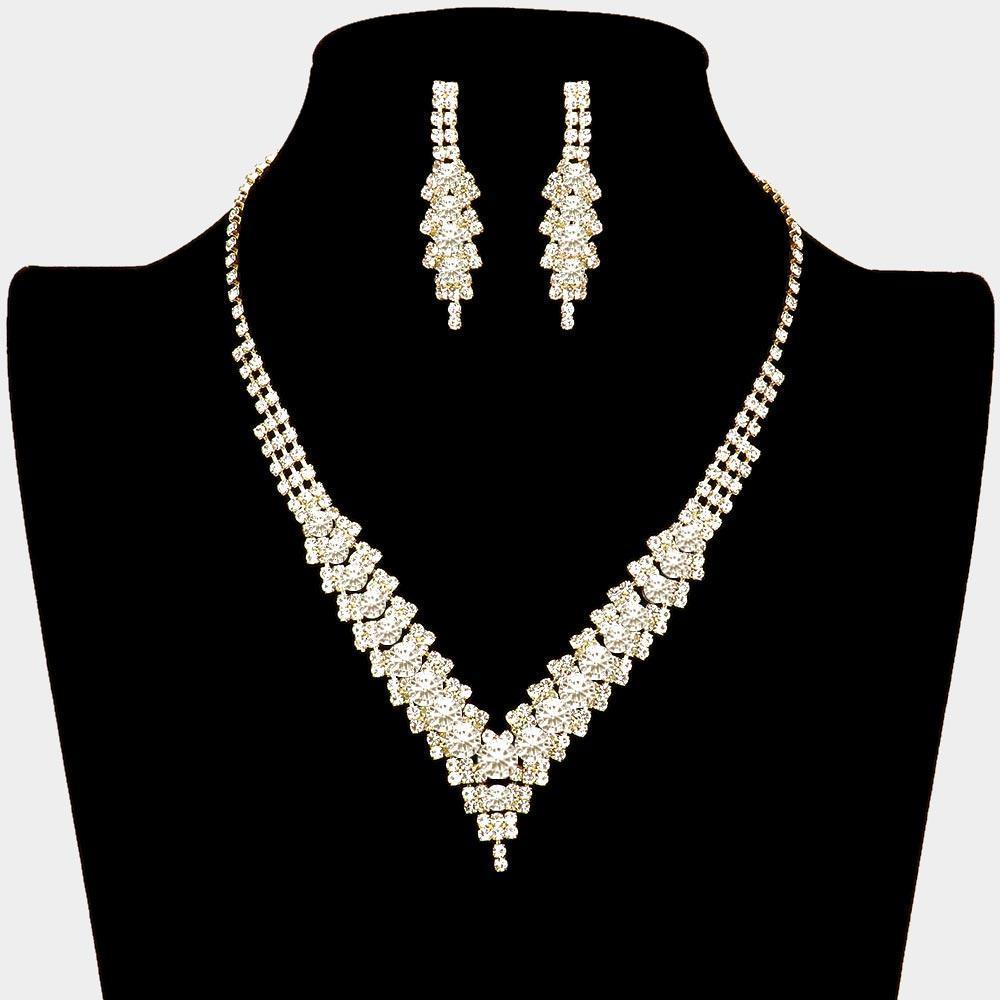 Gold V-Neck Collar Rhinestone Necklace - Jewelry Store by Erik Rayo