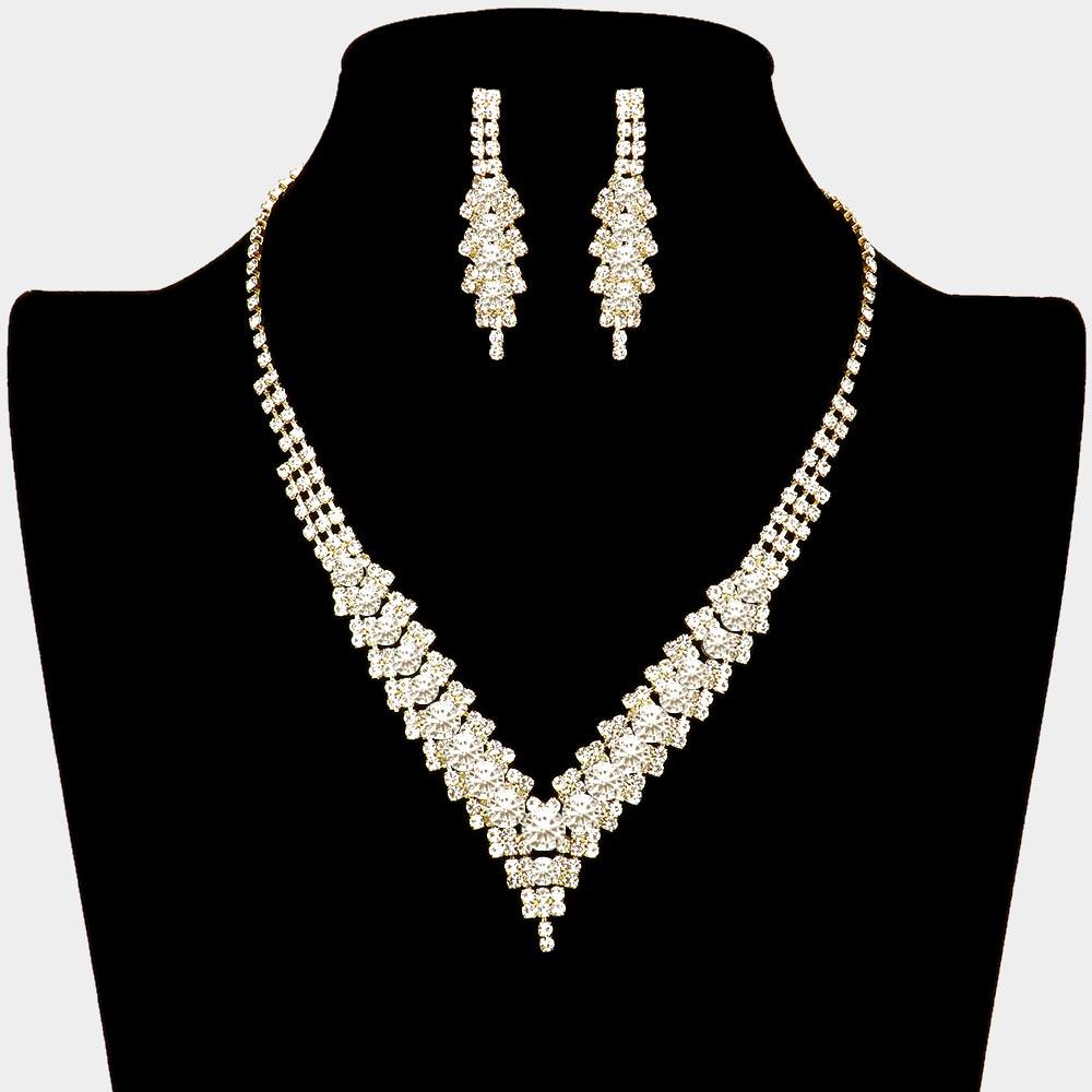 Gold V-Neck Collar Rhinestone Necklace