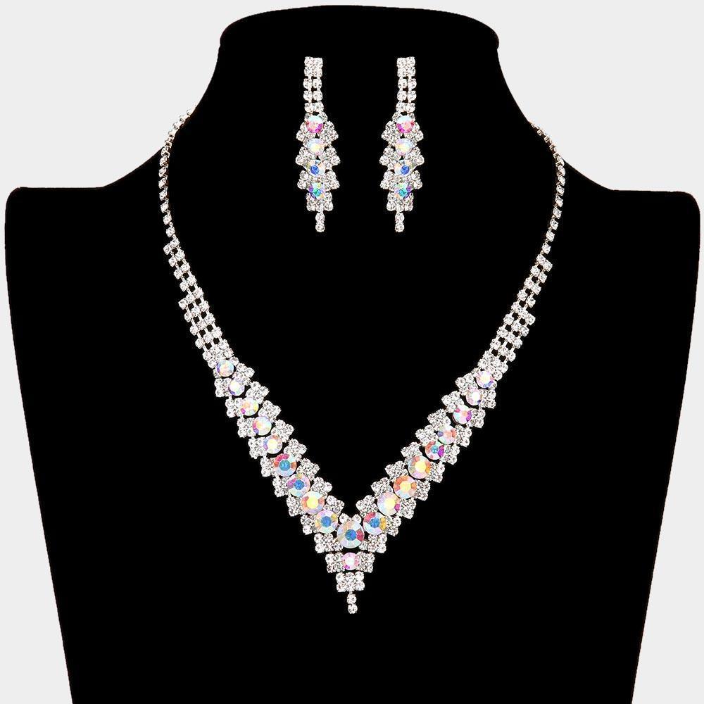 Silver V-Neck Collar Rhinestone Necklace - Jewelry Store by Erik Rayo