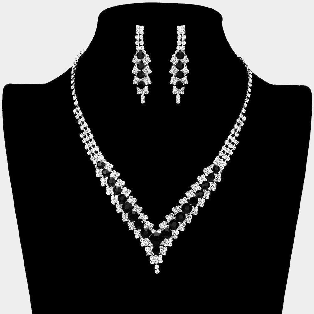 Black V-Neck Collar Rhinestone Necklace