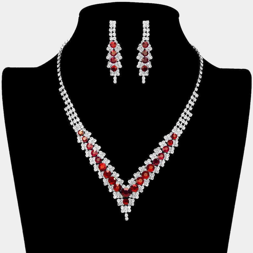 Red V-Neck Collar Rhinestone Necklace - Jewelry Store by Erik Rayo