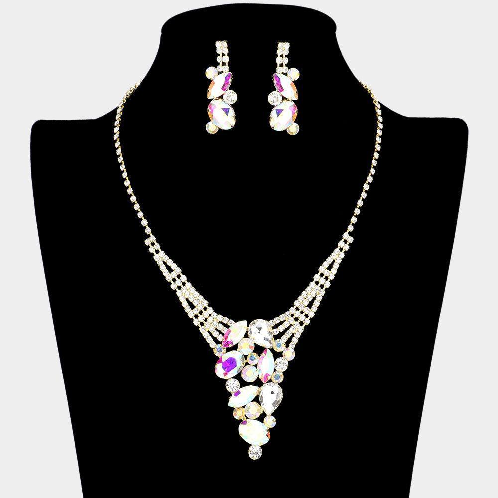 Gold Multi Stone Cluster Rhinestone Necklace - Jewelry Store by Erik Rayo