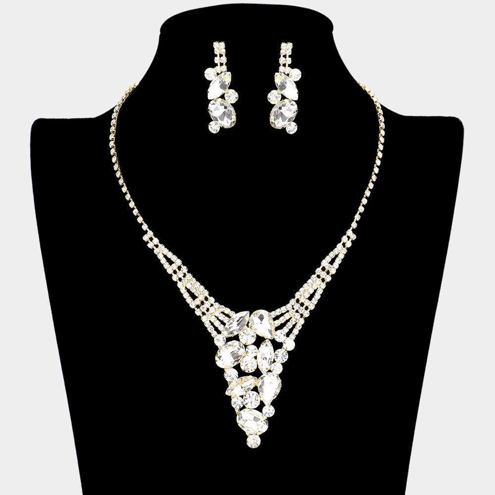 Gold Multi Stone Cluster Rhinestone Necklace - Jewelry Store by Erik Rayo