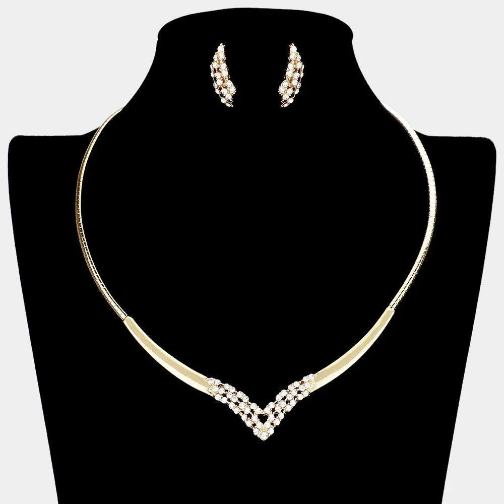 Gold Pave Crystal Rhinestone V Detail Necklace - Jewelry Store by Erik Rayo